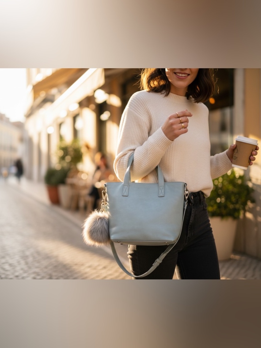 Fawn Design Dusty Blue Tote Bag Crossbody Charm Medium Structured Bag Normcore